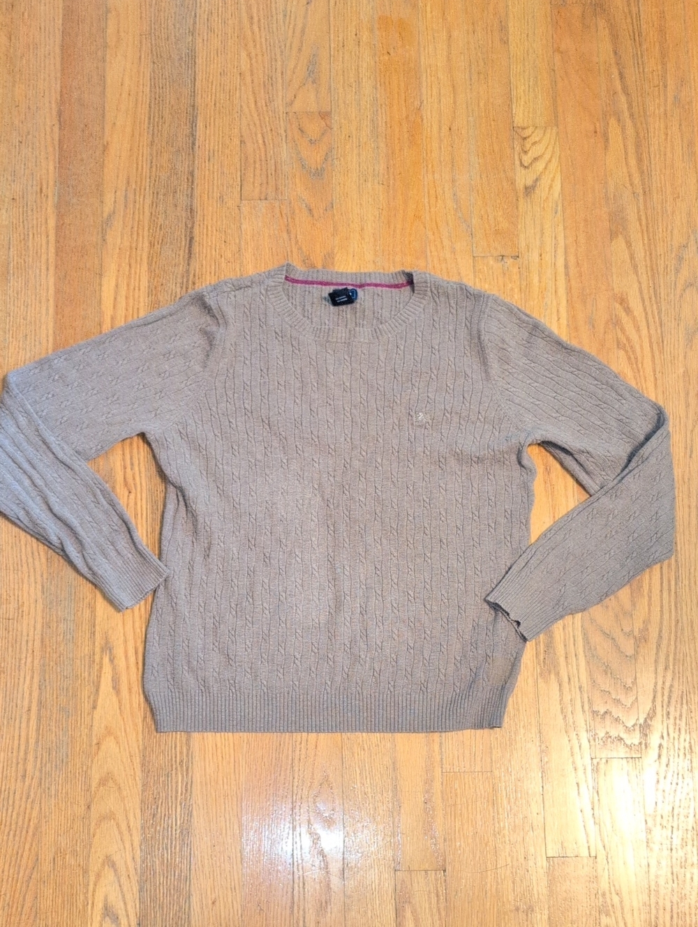 Izod Women's Cable Knit Crewneck Sweater - Taupe Brown